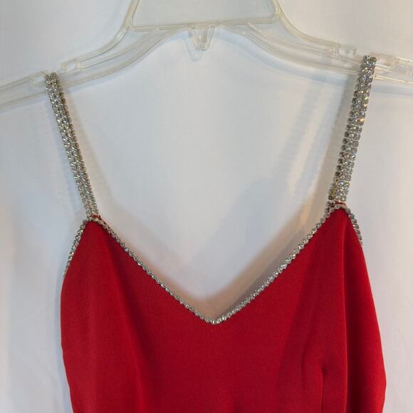 No name Vintage Slinky red polyester dress with rhinestone straps - Picture 2 of 6